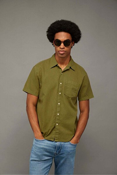 AMERICAN EAGLE AE Linen-Blend Short-Sleeve Button-Up Shirt