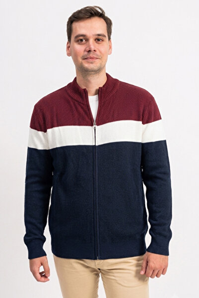 F&K Color Block Zippered Men's Knitwear Cardigan