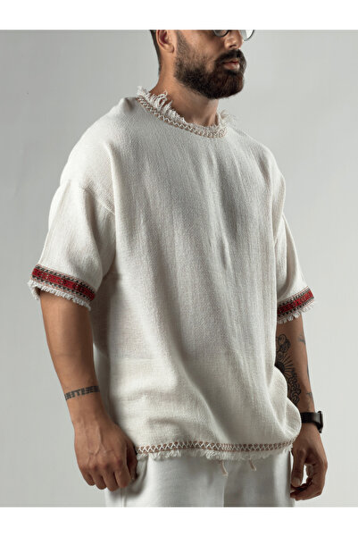 COCOPELLI Sleeve Detailed Design Beige Buldan Men's T-Shirt Coc3277