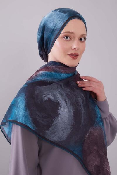 Levidor Turquoise Wave Pattern Silk Cotton Scarf
