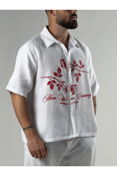 COCOPELLI Floral White Muslin Men's Shirt Coc3269