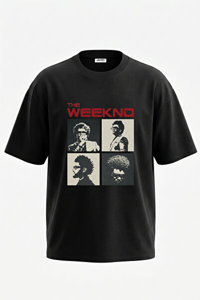 Anetos The Weeknd_20 Σχεδιαστικό εμπριμέ μπλουζάκι σε μεγάλο μέγεθος, μαύρο