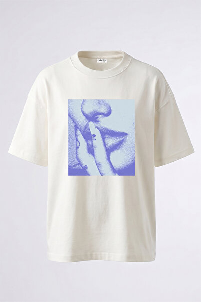 Anetos Dog Sign Design Printed Oversize White T-Shirt