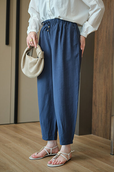 LOCCO Women's Pants with Double Pocket Detail on the Back, Elastic Waist and ...