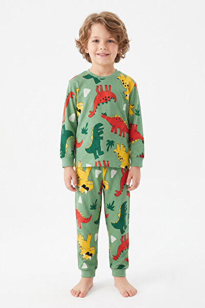 MODANINO 100% Cotton and Dinosaur Printed Boys' Pajama Set 3-8 Years 12745Is