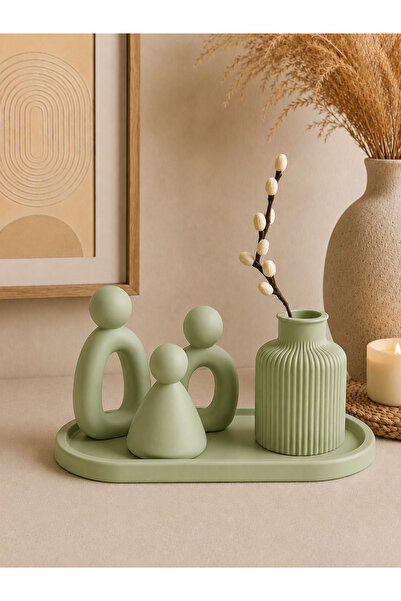 Family Studio 3’lü Soyut Aile Figürü ve Dekoratif Tepsi Seti | Modern Minimal...