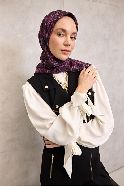 Silk Home وشاح ناعم من القطن والبوليستر باللون الأسود الداكن بنمط زهرة الزنبق...
