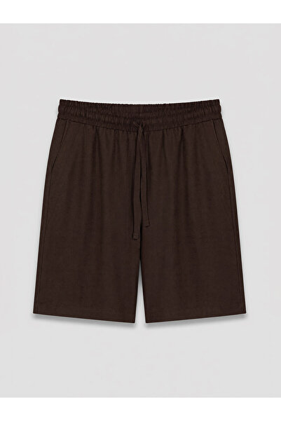 LC Waikiki Brown Women's Shorts with Elastic Waist and Linen Blend