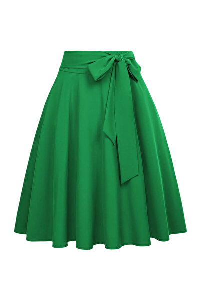 OEM Fustă Midi de Damă Vintage Evazată Plisată cu Fundă Verde M
