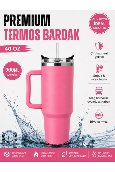 90 0 ml Çelik Paslanmaz Kahve ve Su Matarası | Pipetli, Kapaklı, Isı ve Soğuk Korumalı Termos Bardak Araba ve Günlük Kullanım İçin Uygun ne