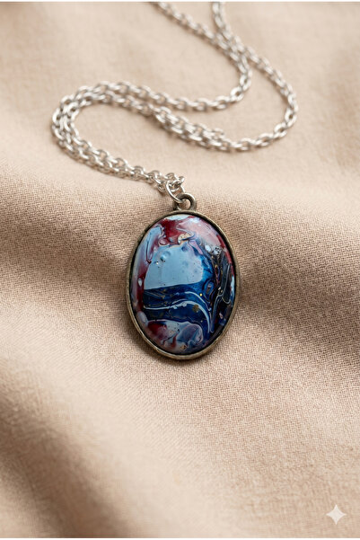 ZGNOVA Handmade Marbling Pendant Necklace with Steel Chain