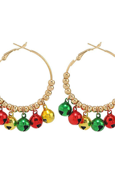 VeeShop Christmas earrings hula hoops, colorful bells and gold beads
