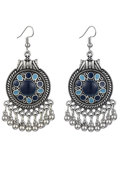 VeeShop Κομψά έθνικ σκουλαρίκια, ζωγραφισμένοι δίσκοι, με μεταλλικές μπίλιες