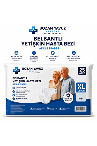 Bozan Yavuz Medical Sağlık Ürünleri Belbantlı Hasta Bezi (XL Beden) 25 Adet S...