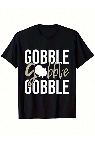 LİNA06 تي شيرت رجالي من Gobble لعيد الشكر، أسود بتصميم مطبوع GOBBLE، 100% قطن...