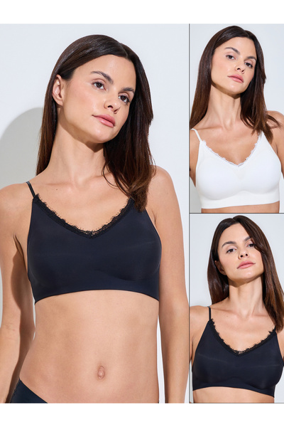 Styli Pack Of 2 - Padded Non Wired Bralette With Lace Detail