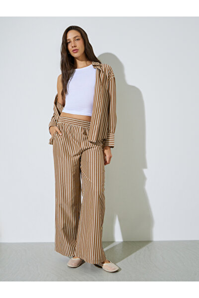 Styli Brown Striped Wide Leg Trousers