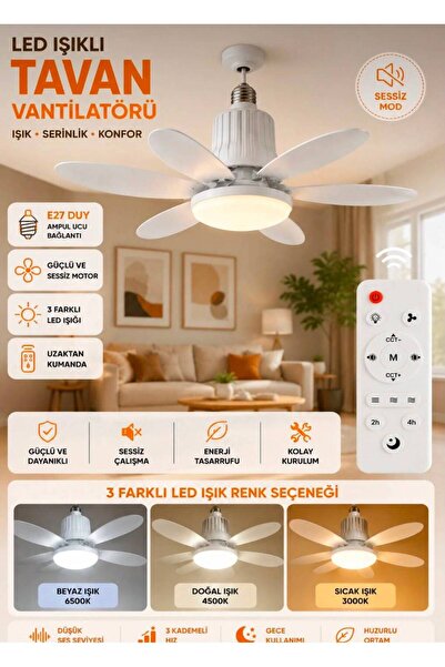 LEVONG LE-06 Tavan Tipi Fan 40W Uzaktan Kumandalı LED Işıklı Sessiz Vantilatö...