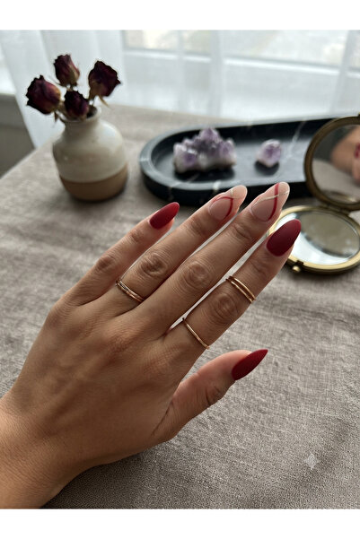Shades On Nails Handmade Press-On Nails Set - Matte Crimson Red & Nude Abstra...