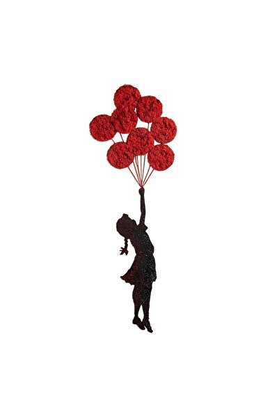 OEM Decor de perete model fată cu baloane, metal/mușchi 100x34 cm, grosime 1....