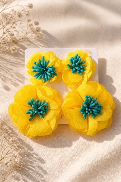 mosmoda Sarı Kumaş Sallantılı Küpe, Uzunluk:8cm