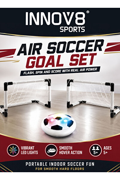 Innov8 Sports Air Soccer Goal Set with 18 cm Multicolour LED Hover Disc, 2 Po...