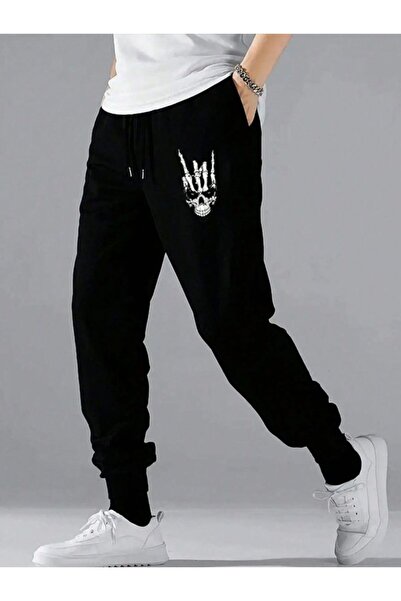 classy moda Unisex Skull Front Printed 2 Thread Combed Cotton Baggy Trousers