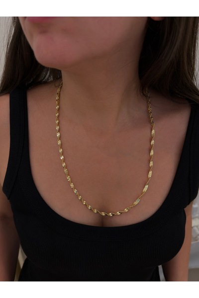 Glowisters Jewelry Kadın 14K Gold Kaplama Burgu Singapur Model Zincir Kolye