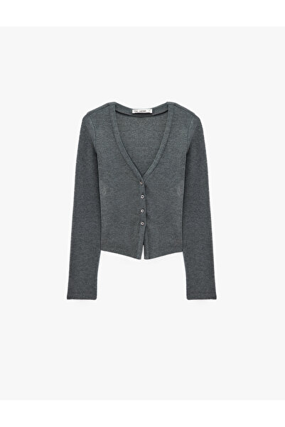Koton Comfortable Fit Buttoned Long Sleeve V-Neck Cardigan