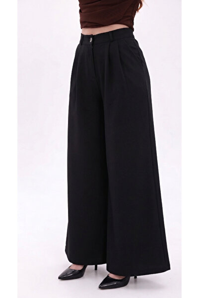 H&A İSTANBUL Women's High Waist Pleated Palazzo Pants - Wide Leg Fabric Trousers