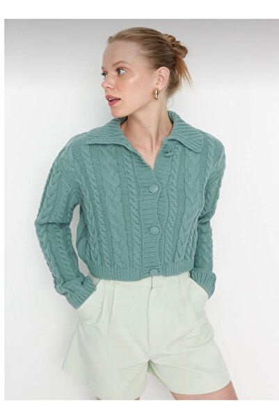 Pollena hırka düğmeli polo yaka crop Hn1483