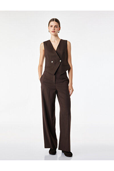 Koton Asymmetrical Cut Buttoned Pocketed Viscose Blend Double-Breasted Collar...