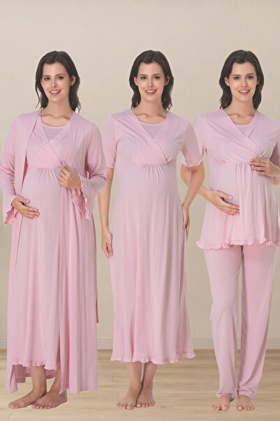 Generic Brand Venera Cotton 4-Piece Maternity Set - Detailed Pajamas, Nightgo...