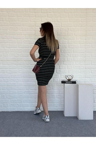 Goncalya Striped Camisole Dress Black