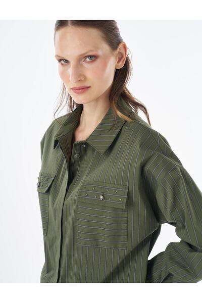 Kayra Stone Detailed Cotton Tunic Forest Green
