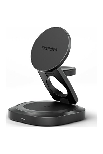 Energea Alumag GYRO 360 Încărcător wireless 3-în-1, MagSafe, 25W, Gri antracit