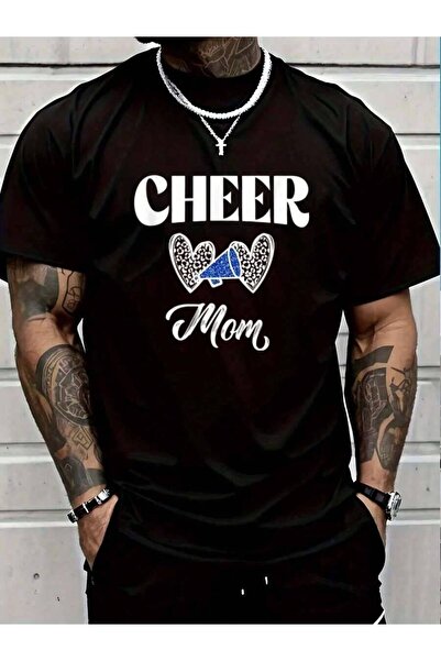 23ERVA 100% Cotton Cheer Mom - Megaphone With Heart Accent Women's Men's Blac...