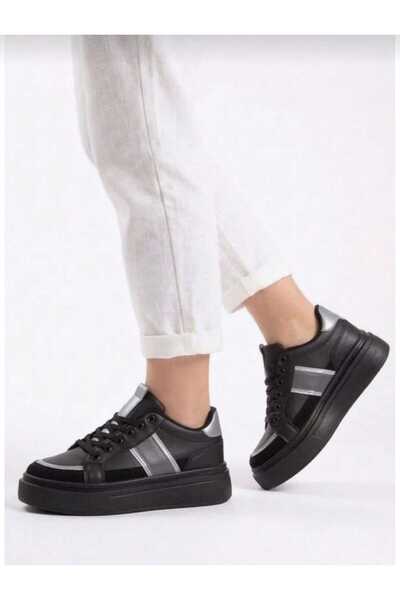 Macs Moda Women's Black Thick Sole Casual Sneaker Sports Shoes – Silver Detai...