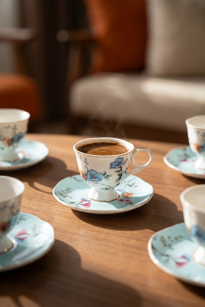 ACAR Talisya 6-Person Porcelain Coffee Cup Set Green - 90 ml