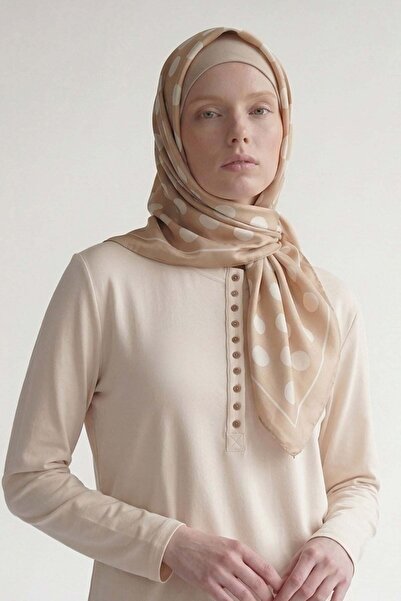 Levidor Camel Polka Dot Twill Silk Scarf