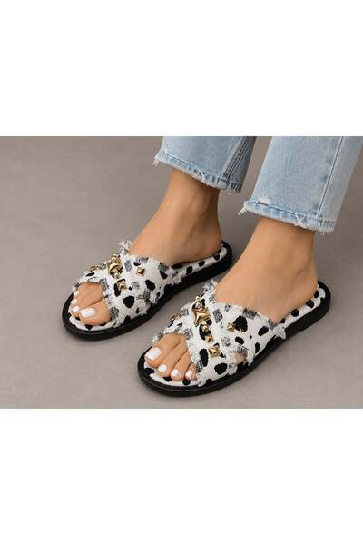 dabab shoes HELIA Γυναικείες παντόφλες με χρυσή πέτρα και λεπτομέρεια από ψάθ...