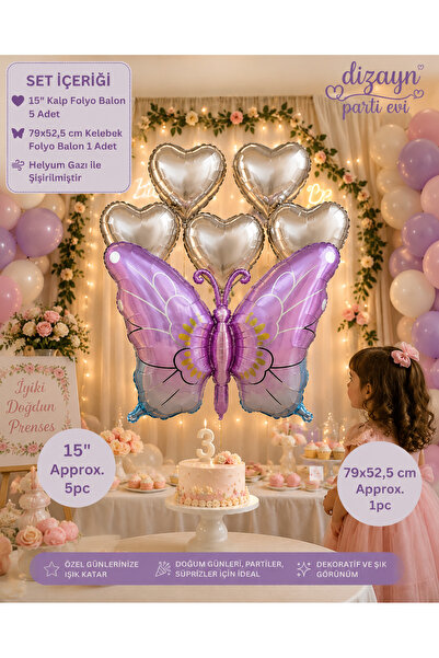 Dizayn Parti Evi Mor Kelebek Folyo Balon Doğum Günü Süsleme Seti 1 2 3 4 5 6 ...