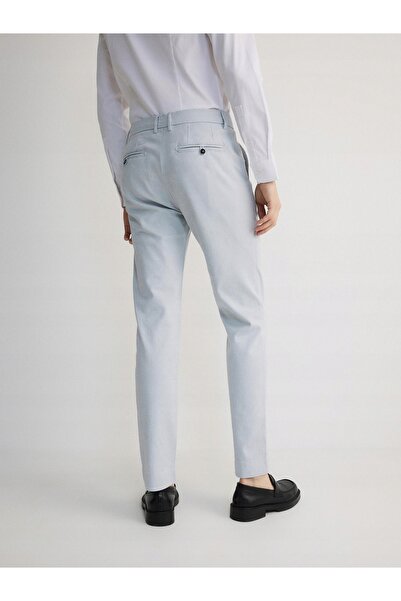 NO BRAND Pantaloni din bumbac albastru ciel, lungi, conici, stil chino, 32