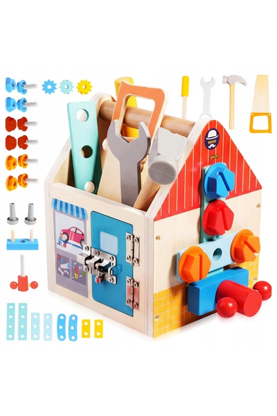 NO BRAND Set de unelte din lemn în cutie, ciocan, atelier de bricolaj