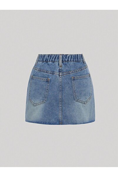 NO BRAND Fustă mini albastră din denim de bumbac cu nasturi Shein 146