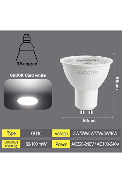 Choice 7 واط 10 قطع AC220-240V 38 درجة 6000 كلفن 1-10 قطع Foco GU10 Spotlight...