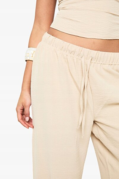 NO BRAND Set cu top bej cu un umăr și pantaloni simpli Boohoo 34
