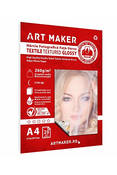 Art Maker Hartie foto fata-verso textura material textil, Glossy, 260g/mp, A4...