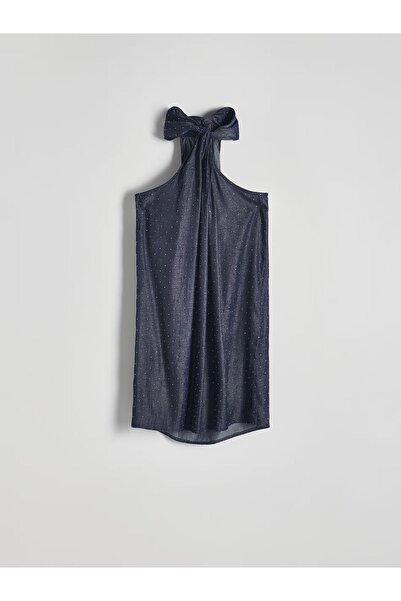 NO BRAND Rochie mini bleumarin, amestec bumbac cu viscoză, Džeta Reserved S