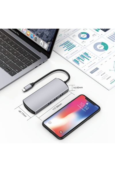 NO BRAND Adaptor multiport USB-C 8 în 1, hub USB-C, stație de andocare